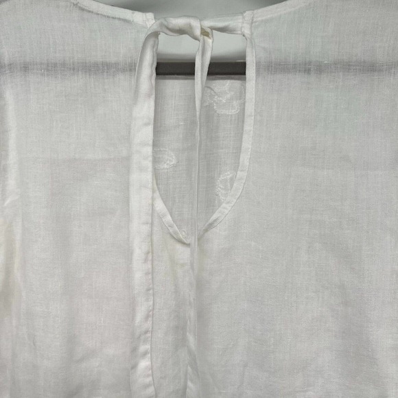 Luisa Perla Mini Dress Sz M White Embroidered Bell Sleeves Round Neck Keyhole - Picture 5 of 9